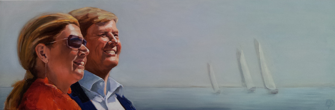 Willem-Alexander en Máxima  -  2013  -  olieverf op doek  - 40 x 120 cm -  €3200